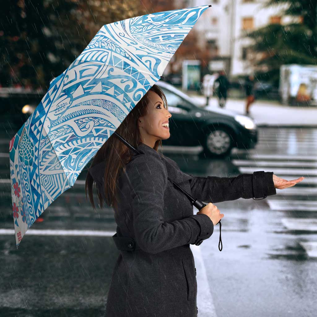 Hawaiian and Japanese Culture Together Umbrella Tropical Honu with Japanese Elements Blue Color LT03 - Polynesian Pride