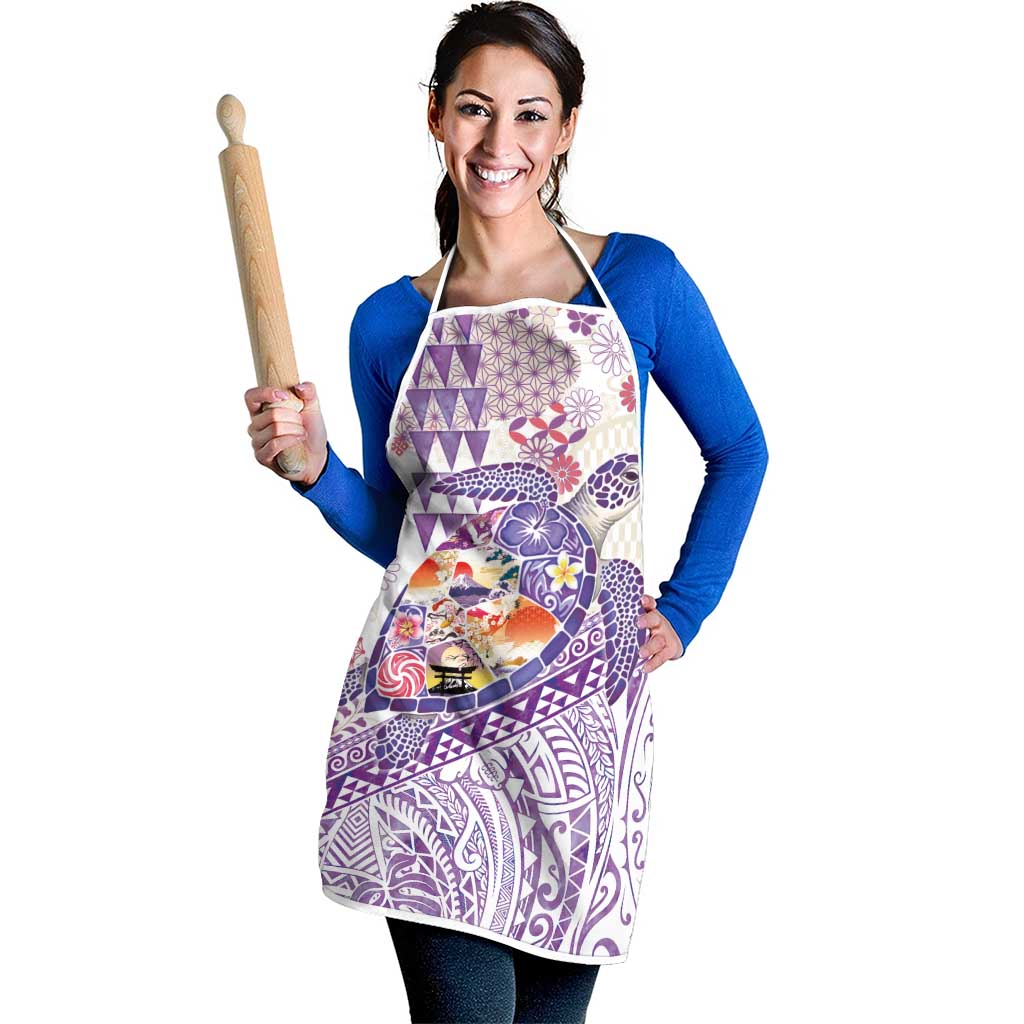 Hawaiian and Japanese Culture Together Apron Tropical Honu with Japanese Elements Purple Color