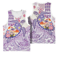 Hawaiian and Japanese Culture Together Basketball Jersey Tropical Honu with Japanese Elements Purple Color