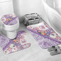 Hawaiian and Japanese Culture Together Bathroom Set Tropical Honu with Japanese Elements Purple Color