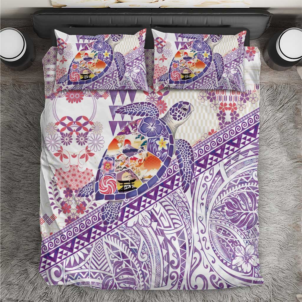 Hawaiian and Japanese Culture Together Bedding Set Tropical Honu with Japanese Elements Purple Color LT03 Purple - Polynesian Pride