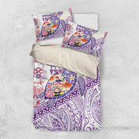 Hawaiian and Japanese Culture Together Bedding Set Tropical Honu with Japanese Elements Purple Color LT03 US Twin 172cm x 218cm Purple - Polynesian Pride