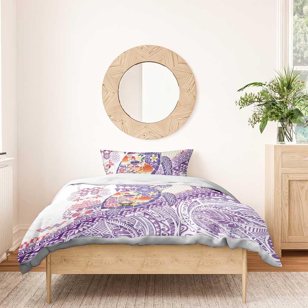 Hawaiian and Japanese Culture Together Bedding Set Tropical Honu with Japanese Elements Purple Color LT03 - Polynesian Pride