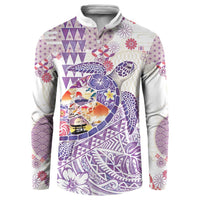 Hawaiian and Japanese Culture Together Button Sweatshirt Tropical Honu with Japanese Elements Purple Color LT03 Purple - Polynesian Pride