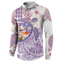 Hawaiian and Japanese Culture Together Button Sweatshirt Tropical Honu with Japanese Elements Purple Color LT03 - Polynesian Pride