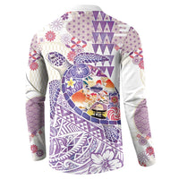 Hawaiian and Japanese Culture Together Button Sweatshirt Tropical Honu with Japanese Elements Purple Color LT03 - Polynesian Pride