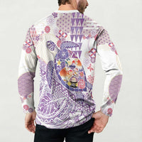 Hawaiian and Japanese Culture Together Button Sweatshirt Tropical Honu with Japanese Elements Purple Color LT03 - Polynesian Pride