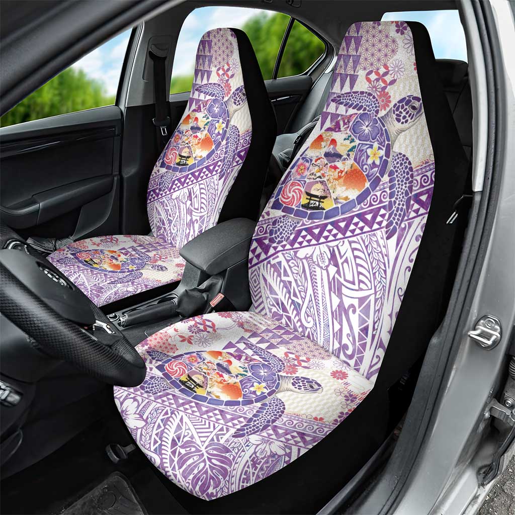 Hawaiian and Japanese Culture Together Car Seat Cover Tropical Honu with Japanese Elements Purple Color