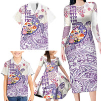 Hawaiian and Japanese Culture Together Family Matching Long Sleeve Bodycon Dress and Hawaiian Shirt Tropical Honu with Japanese Elements Purple Color LT03 - Polynesian Pride