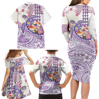 Hawaiian and Japanese Culture Together Family Matching Long Sleeve Bodycon Dress and Hawaiian Shirt Tropical Honu with Japanese Elements Purple Color LT03 - Polynesian Pride