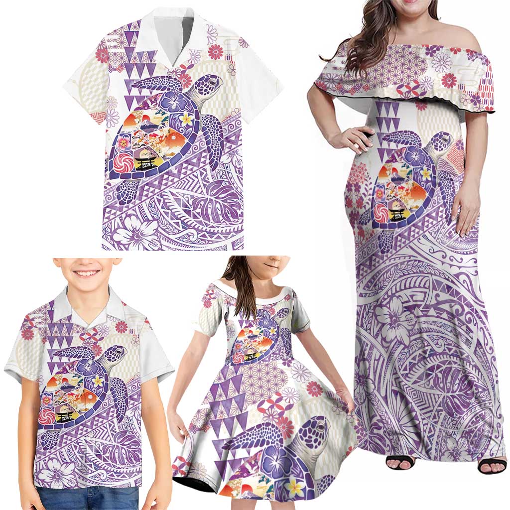 Hawaiian and Japanese Culture Together Family Matching Off Shoulder Maxi Dress and Hawaiian Shirt Tropical Honu with Japanese Elements Purple Color LT03 - Polynesian Pride