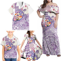 Hawaiian and Japanese Culture Together Family Matching Off Shoulder Maxi Dress and Hawaiian Shirt Tropical Honu with Japanese Elements Purple Color LT03 - Polynesian Pride