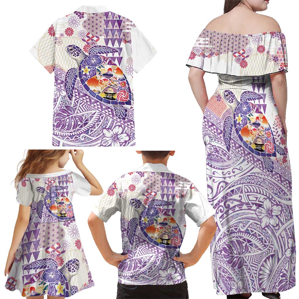 Hawaiian and Japanese Culture Together Family Matching Off Shoulder Maxi Dress and Hawaiian Shirt Tropical Honu with Japanese Elements Purple Color LT03 - Polynesian Pride