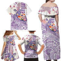 Hawaiian and Japanese Culture Together Family Matching Off Shoulder Maxi Dress and Hawaiian Shirt Tropical Honu with Japanese Elements Purple Color LT03 - Polynesian Pride