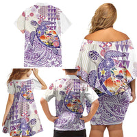Hawaiian and Japanese Culture Together Family Matching Off Shoulder Short Dress and Hawaiian Shirt Tropical Honu with Japanese Elements Purple Color LT03 - Polynesian Pride