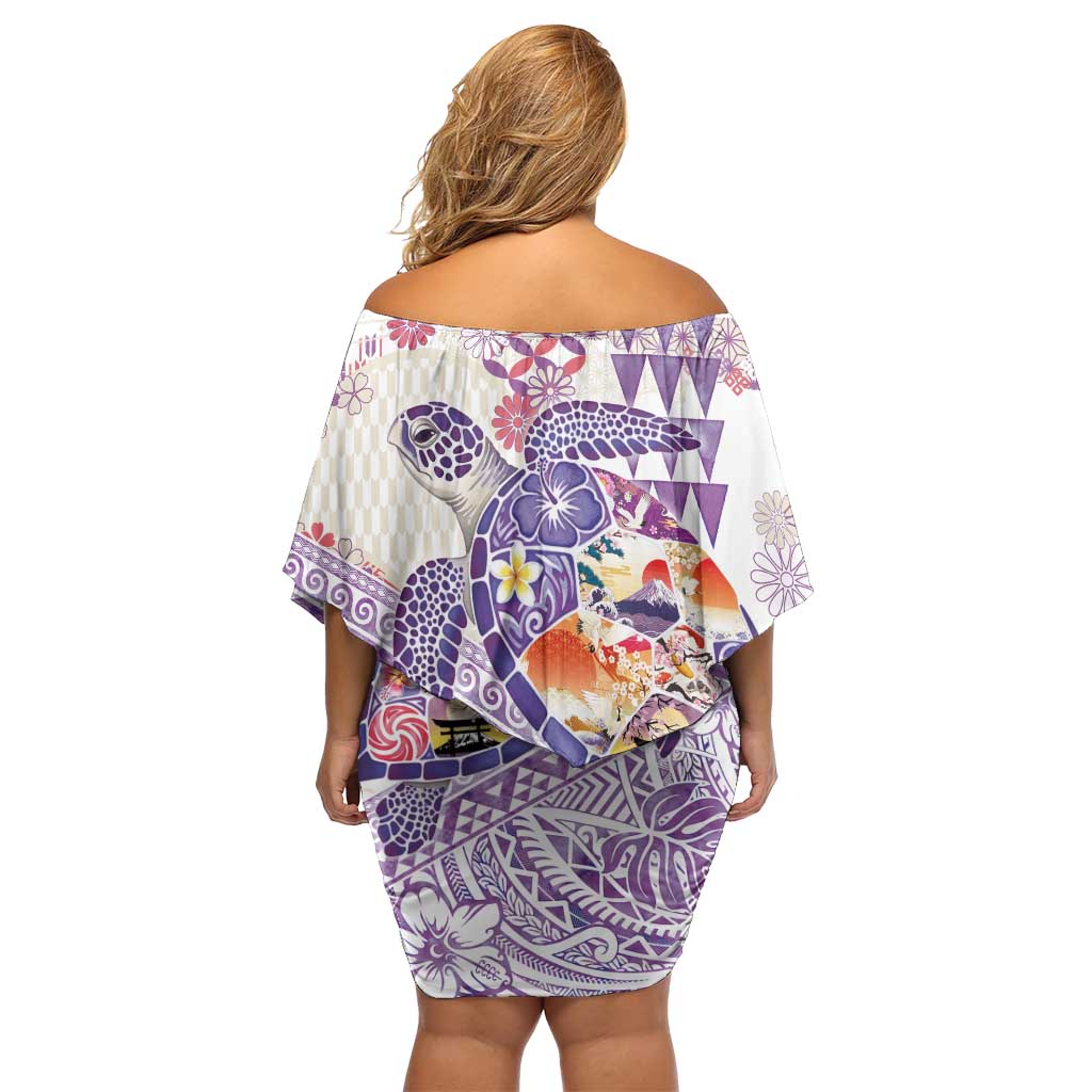 Hawaiian and Japanese Culture Together Family Matching Off Shoulder Short Dress and Hawaiian Shirt Tropical Honu with Japanese Elements Purple Color LT03 - Polynesian Pride