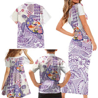 Hawaiian and Japanese Culture Together Family Matching Short Sleeve Bodycon Dress and Hawaiian Shirt Tropical Honu with Japanese Elements Purple Color LT03 - Polynesian Pride