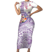 Hawaiian and Japanese Culture Together Family Matching Short Sleeve Bodycon Dress and Hawaiian Shirt Tropical Honu with Japanese Elements Purple Color LT03 Mom's Dress Purple - Polynesian Pride