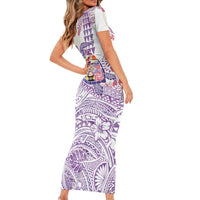 Hawaiian and Japanese Culture Together Family Matching Short Sleeve Bodycon Dress and Hawaiian Shirt Tropical Honu with Japanese Elements Purple Color LT03 - Polynesian Pride