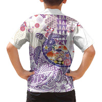 Hawaiian and Japanese Culture Together Family Matching Summer Maxi Dress and Hawaiian Shirt Tropical Honu with Japanese Elements Purple Color LT03 - Polynesian Pride