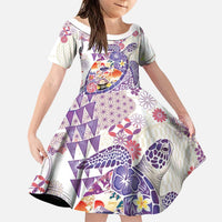 Hawaiian and Japanese Culture Together Family Matching Summer Maxi Dress and Hawaiian Shirt Tropical Honu with Japanese Elements Purple Color LT03 Daughter's Dress Purple - Polynesian Pride