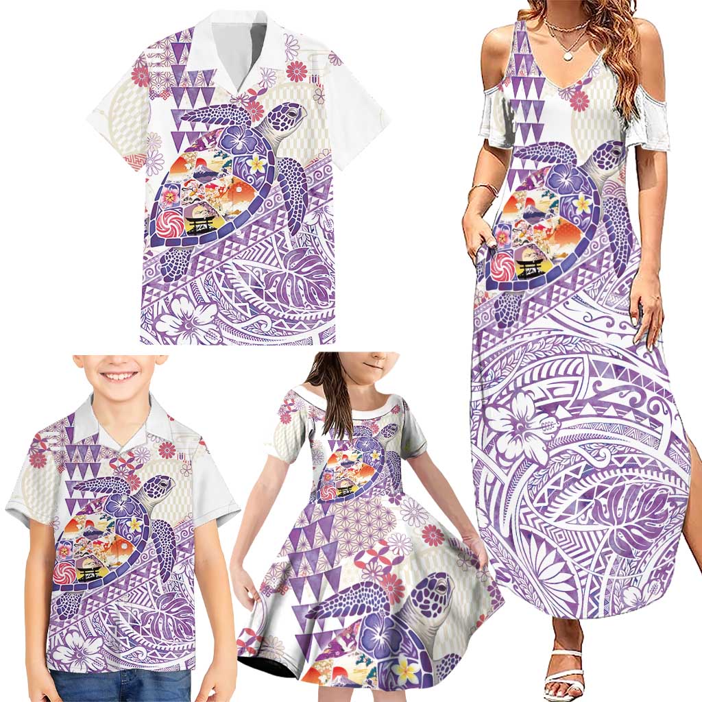 Hawaiian and Japanese Culture Together Family Matching Summer Maxi Dress and Hawaiian Shirt Tropical Honu with Japanese Elements Purple Color LT03 - Polynesian Pride