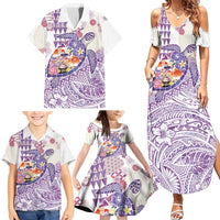 Hawaiian and Japanese Culture Together Family Matching Summer Maxi Dress and Hawaiian Shirt Tropical Honu with Japanese Elements Purple Color LT03 - Polynesian Pride