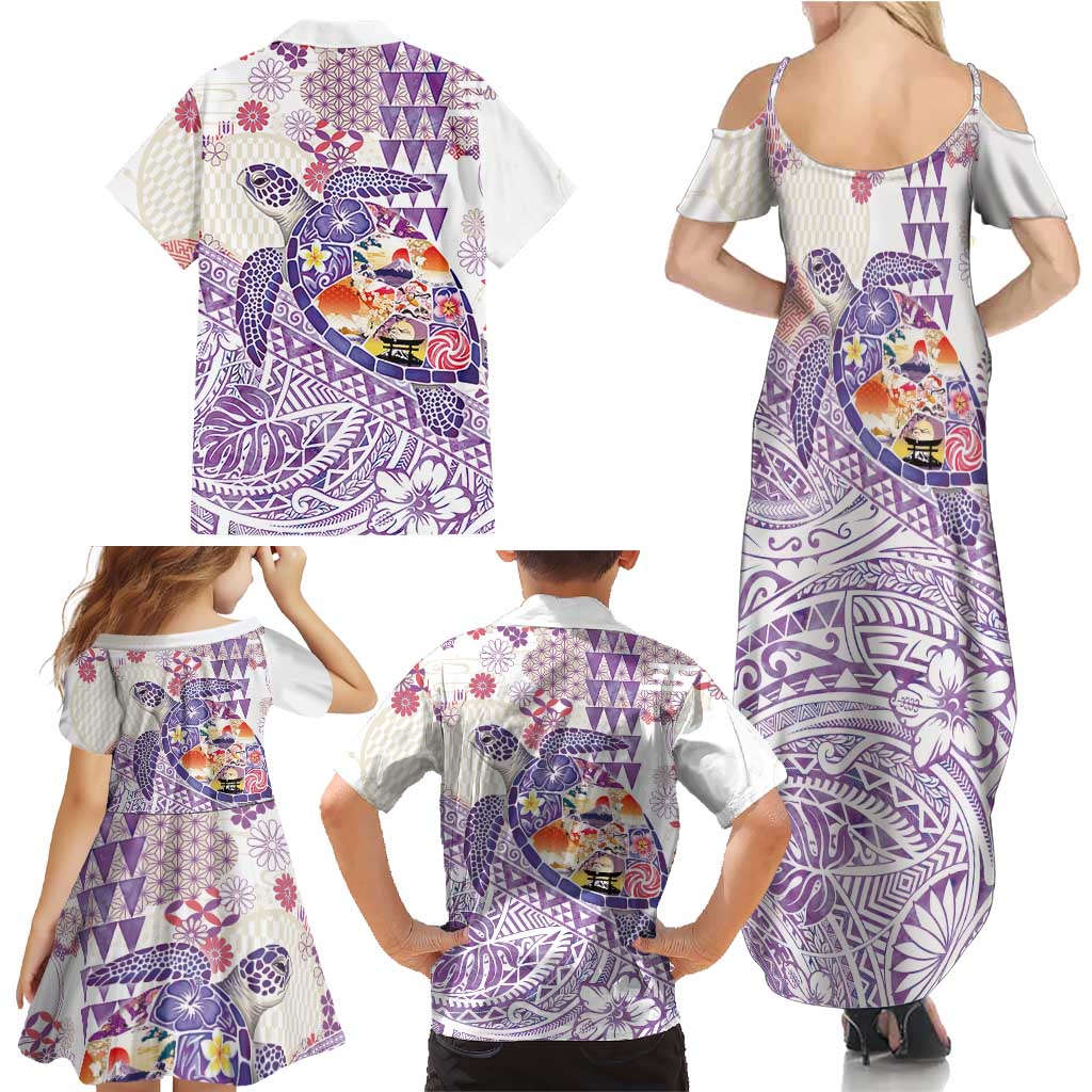 Hawaiian and Japanese Culture Together Family Matching Summer Maxi Dress and Hawaiian Shirt Tropical Honu with Japanese Elements Purple Color LT03 - Polynesian Pride