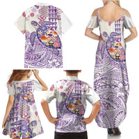 Hawaiian and Japanese Culture Together Family Matching Summer Maxi Dress and Hawaiian Shirt Tropical Honu with Japanese Elements Purple Color LT03 - Polynesian Pride