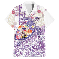 Hawaiian and Japanese Culture Together Family Matching Summer Maxi Dress and Hawaiian Shirt Tropical Honu with Japanese Elements Purple Color LT03 Dad's Shirt - Short Sleeve Purple - Polynesian Pride