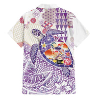 Hawaiian and Japanese Culture Together Family Matching Summer Maxi Dress and Hawaiian Shirt Tropical Honu with Japanese Elements Purple Color LT03 - Polynesian Pride
