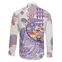 Hawaiian and Japanese Culture Together Family Matching Summer Maxi Dress and Hawaiian Shirt Tropical Honu with Japanese Elements Purple Color LT03 - Polynesian Pride