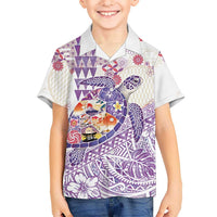 Hawaiian and Japanese Culture Together Family Matching Summer Maxi Dress and Hawaiian Shirt Tropical Honu with Japanese Elements Purple Color LT03 Son's Shirt Purple - Polynesian Pride