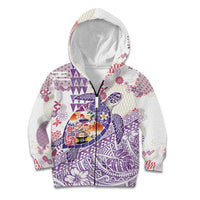 Hawaiian and Japanese Culture Together Kid Hoodie Tropical Honu with Japanese Elements Purple Color