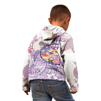 Hawaiian and Japanese Culture Together Kid Hoodie Tropical Honu with Japanese Elements Purple Color