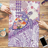 Hawaiian and Japanese Culture Together Puzzle Tropical Honu with Japanese Elements Purple Color