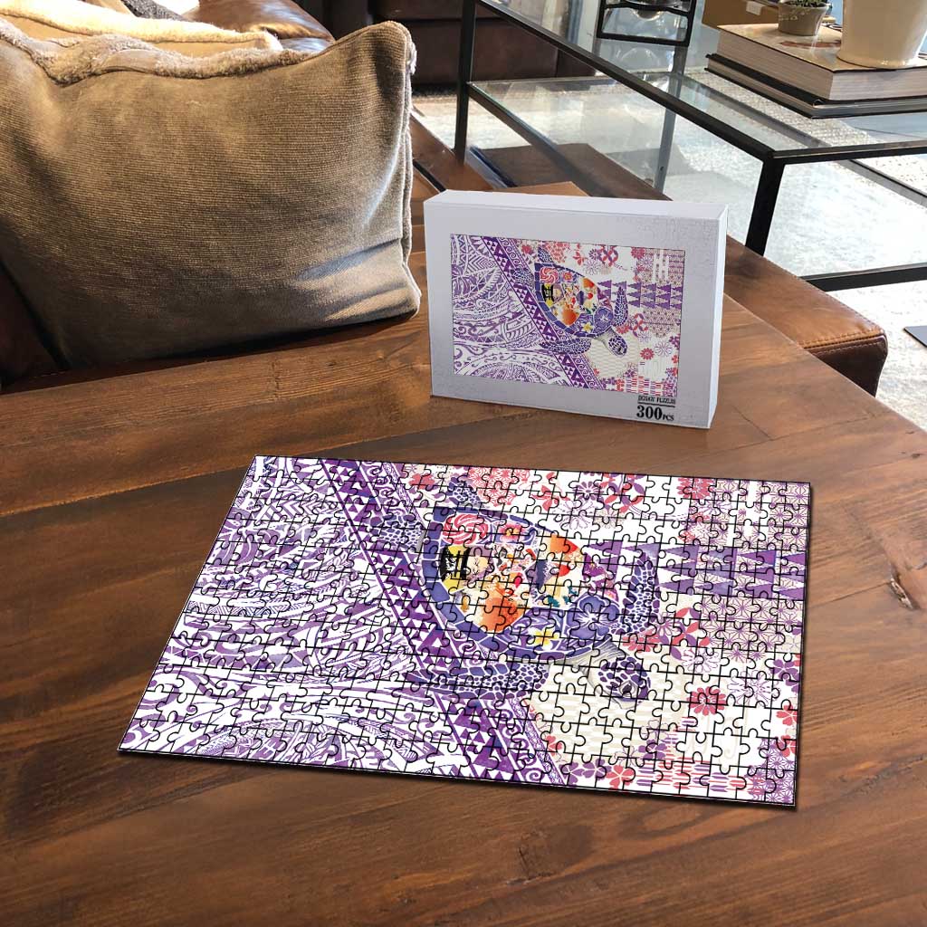 Hawaiian and Japanese Culture Together Puzzle Tropical Honu with Japanese Elements Purple Color