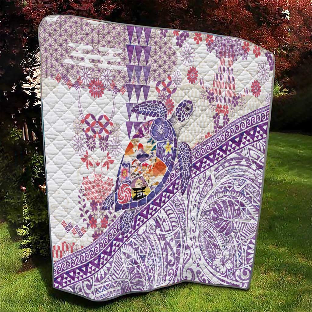 Hawaiian and Japanese Culture Together Quilt Tropical Honu with Japanese Elements Purple Color LT03 - Polynesian Pride