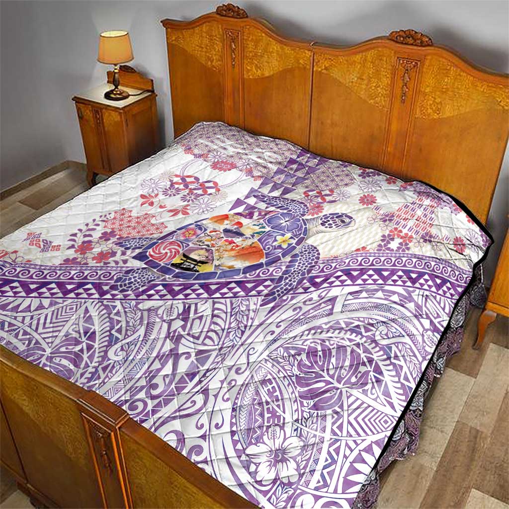 Hawaiian and Japanese Culture Together Quilt Tropical Honu with Japanese Elements Purple Color LT03 - Polynesian Pride