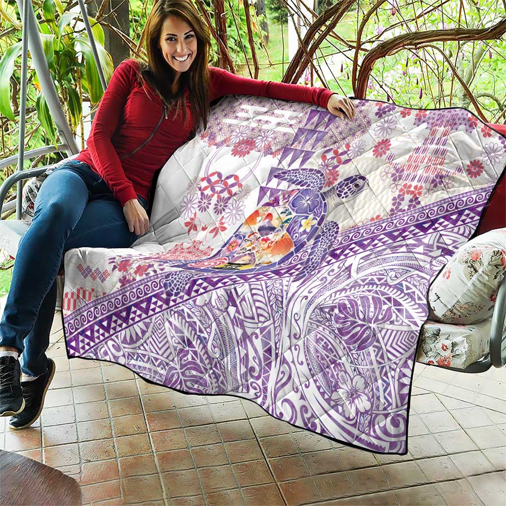 Hawaiian and Japanese Culture Together Quilt Tropical Honu with Japanese Elements Purple Color LT03 - Polynesian Pride