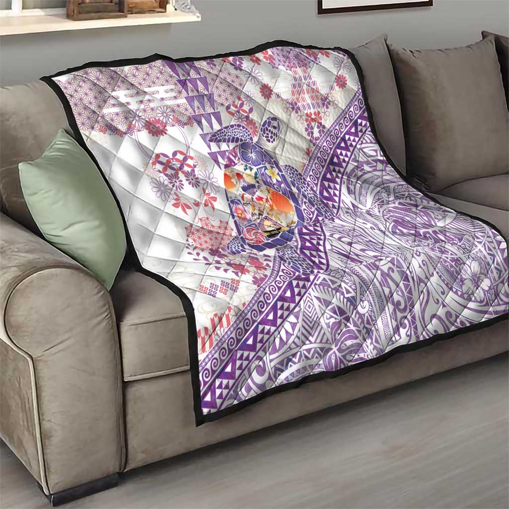 Hawaiian and Japanese Culture Together Quilt Tropical Honu with Japanese Elements Purple Color LT03 - Polynesian Pride