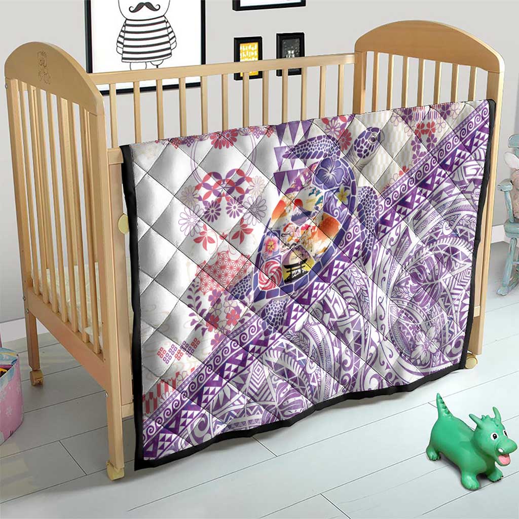 Hawaiian and Japanese Culture Together Quilt Tropical Honu with Japanese Elements Purple Color LT03 - Polynesian Pride