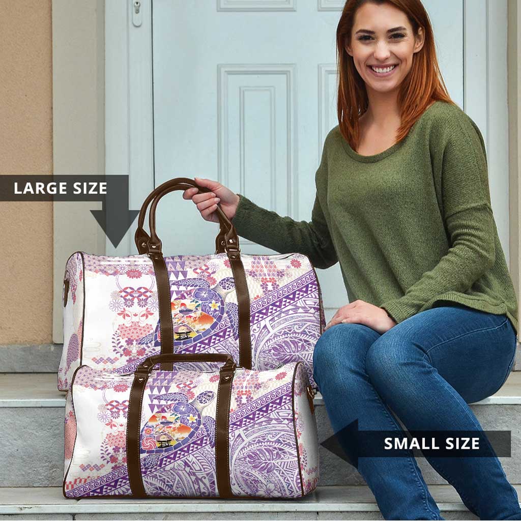 Hawaiian and Japanese Culture Together Travel Bag Tropical Honu with Japanese Elements Purple Color