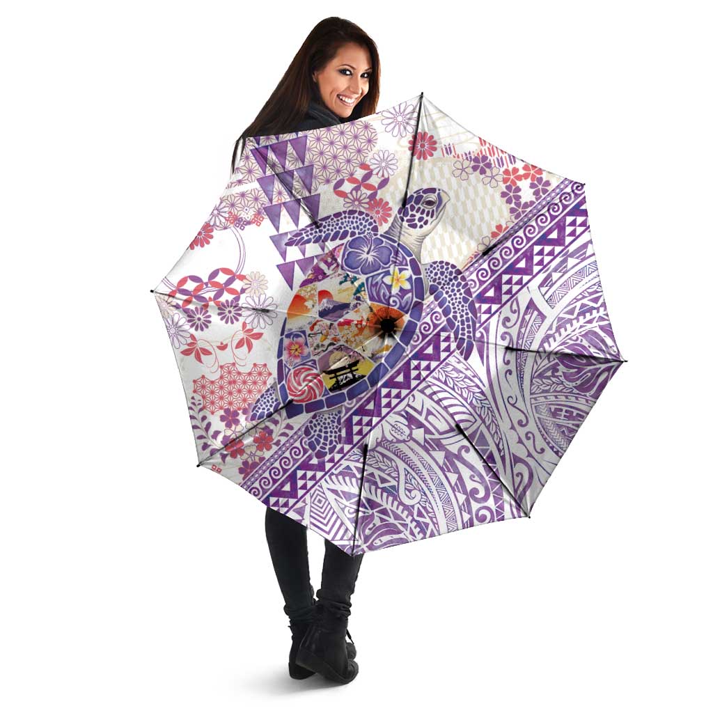 Hawaiian and Japanese Culture Together Umbrella Tropical Honu with Japanese Elements Purple Color LT03 - Polynesian Pride
