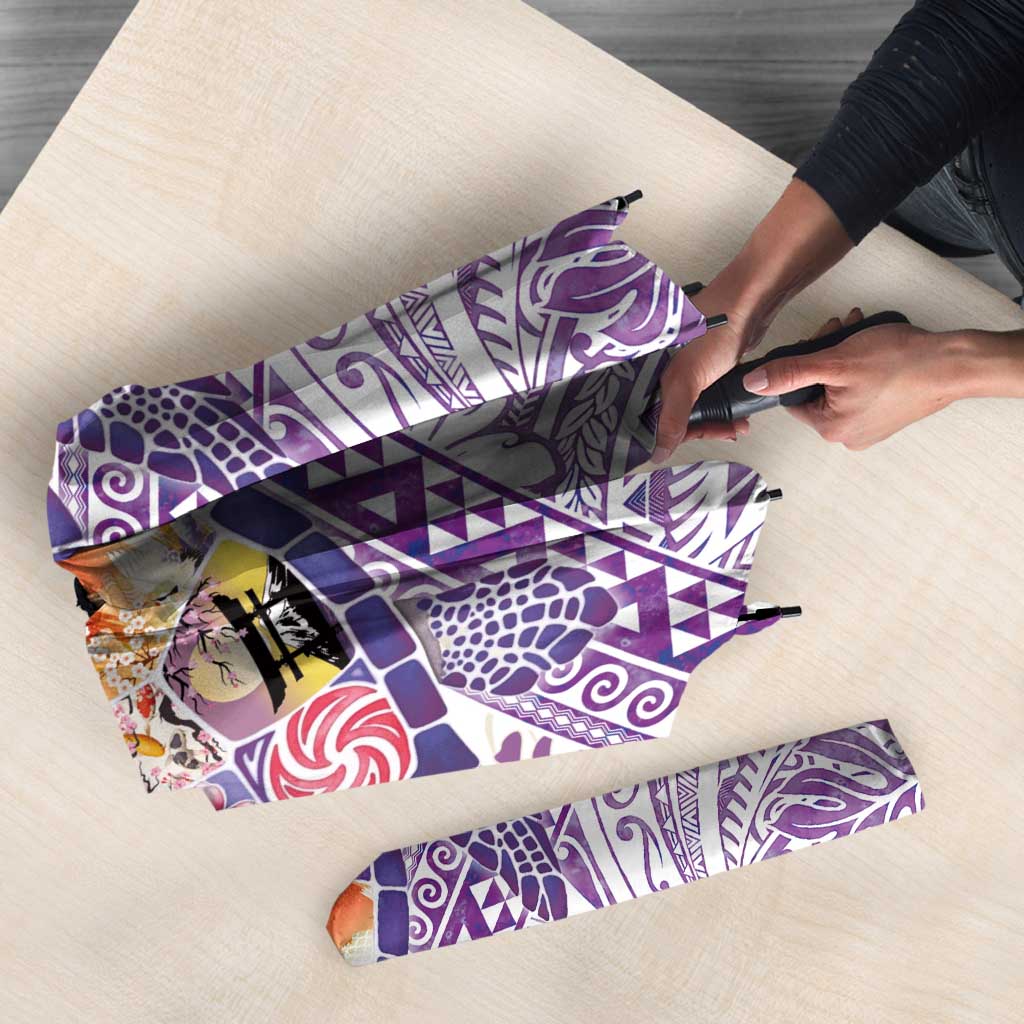 Hawaiian and Japanese Culture Together Umbrella Tropical Honu with Japanese Elements Purple Color LT03 - Polynesian Pride