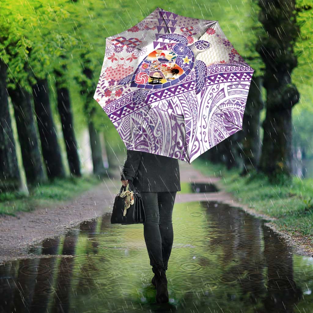 Hawaiian and Japanese Culture Together Umbrella Tropical Honu with Japanese Elements Purple Color LT03 - Polynesian Pride