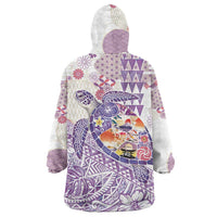 Hawaiian and Japanese Culture Together Wearable Blanket Hoodie Tropical Honu with Japanese Elements Purple Color LT03 - Polynesian Pride