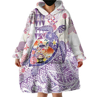Hawaiian and Japanese Culture Together Wearable Blanket Hoodie Tropical Honu with Japanese Elements Purple Color LT03 - Polynesian Pride
