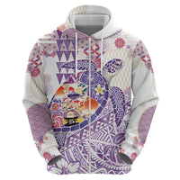 Hawaiian and Japanese Culture Together Zip Hoodie Tropical Honu with Japanese Elements Purple Color