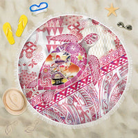 Hawaiian and Japanese Culture Together Beach Blanket Tropical Honu with Japanese Elements Pink Color LT03 One Size 150cm Pink - Polynesian Pride